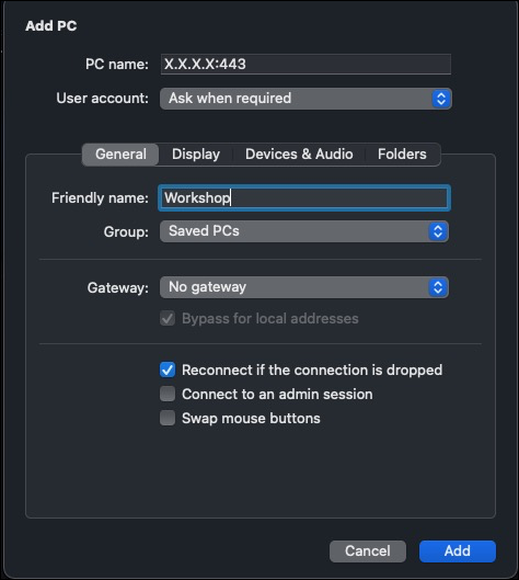 remote connection details